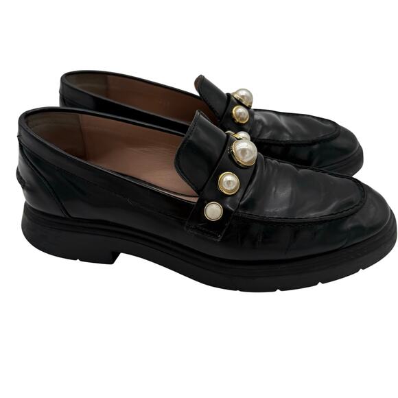 STUART WEITZMAN Suki Patent Pearly Slip On Loafers Black Preppy Academia 7.5 - Picture 1 of 6